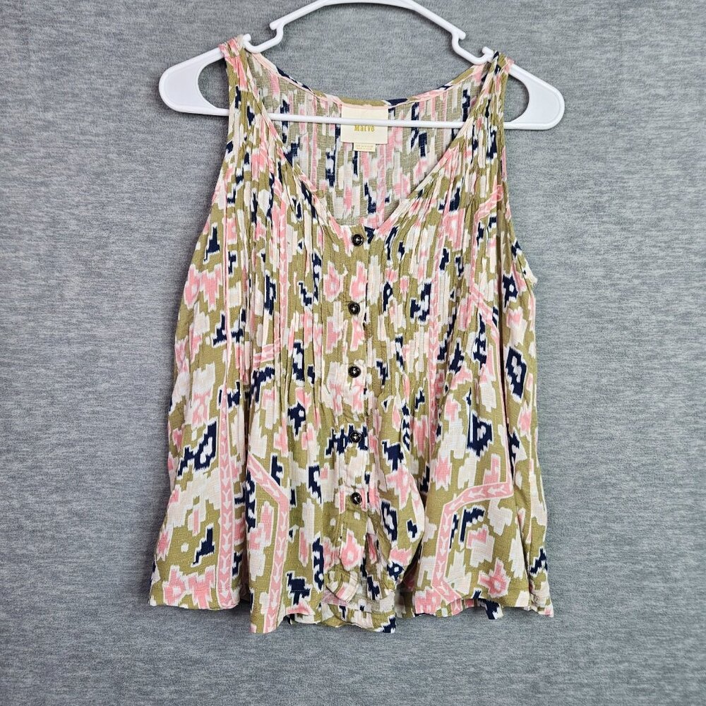 Maeve By Anthropologie Floral Soana Ikat Pleated Sleeveless Top Size 6